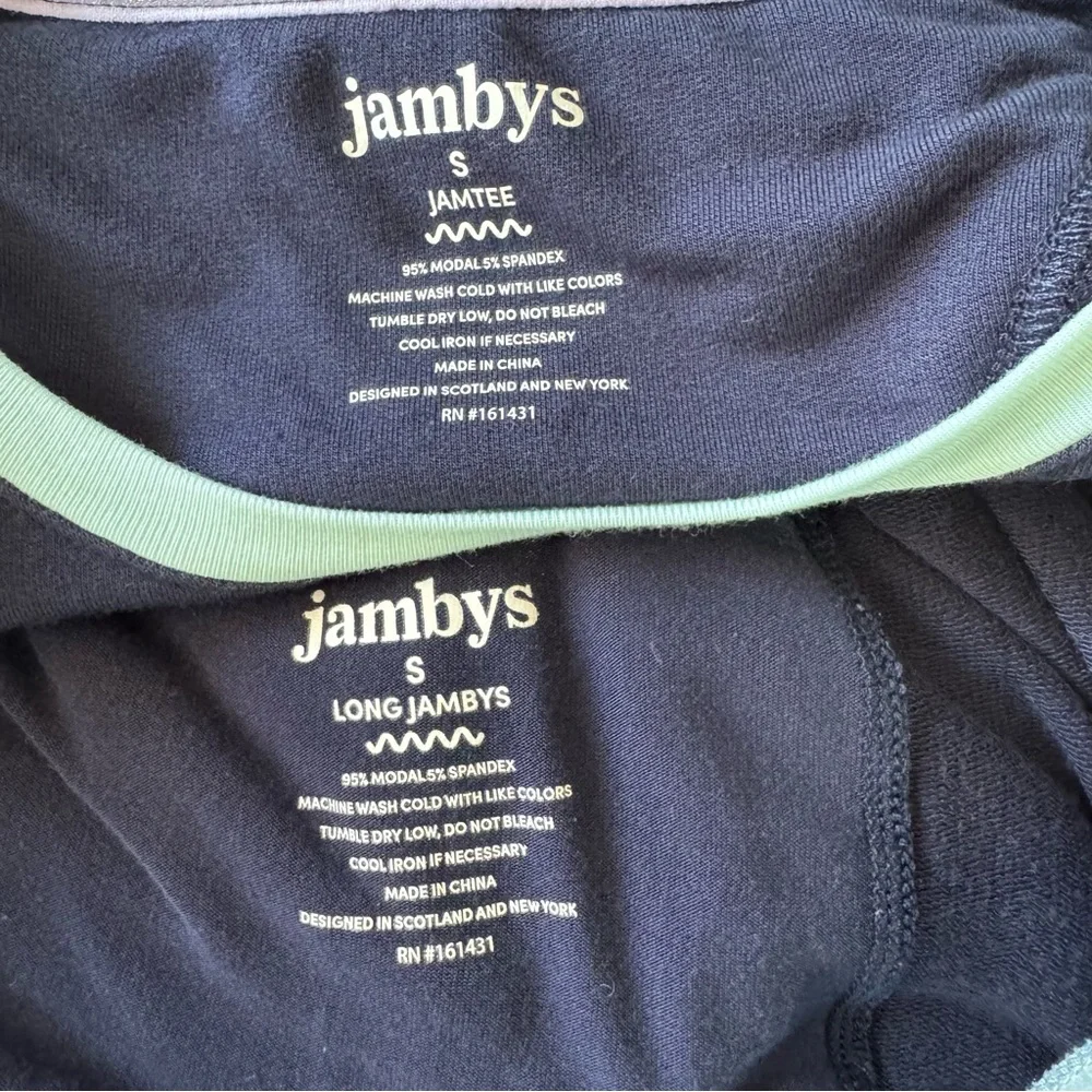 Jambys Unisex Short Sleeve MicroModal Crew JamTee & Pant Navy/Mint Size Small
